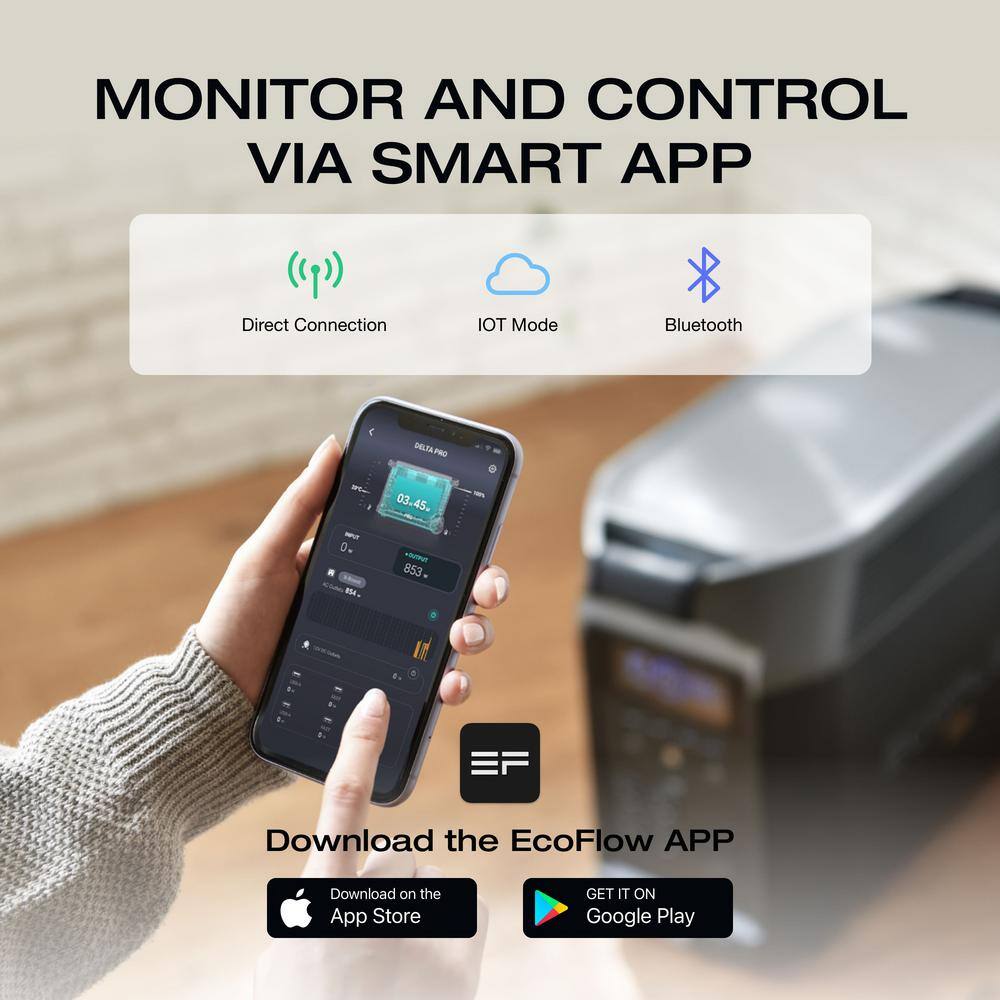 EcoFlow Battery Solar Generator DELTA Pro 3600Wh Solar, 3600W Output, LFP Power Station, Home Backup, Camping, Push-Button Start DELTAPro-US