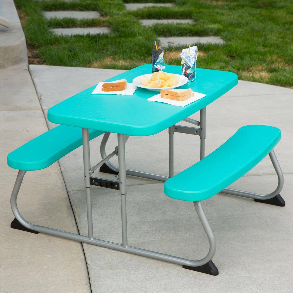 Lifetime 35.4 in. Aqua Blue Rectangle Steel and Resin Kids Picnic Table Seats 4 260219