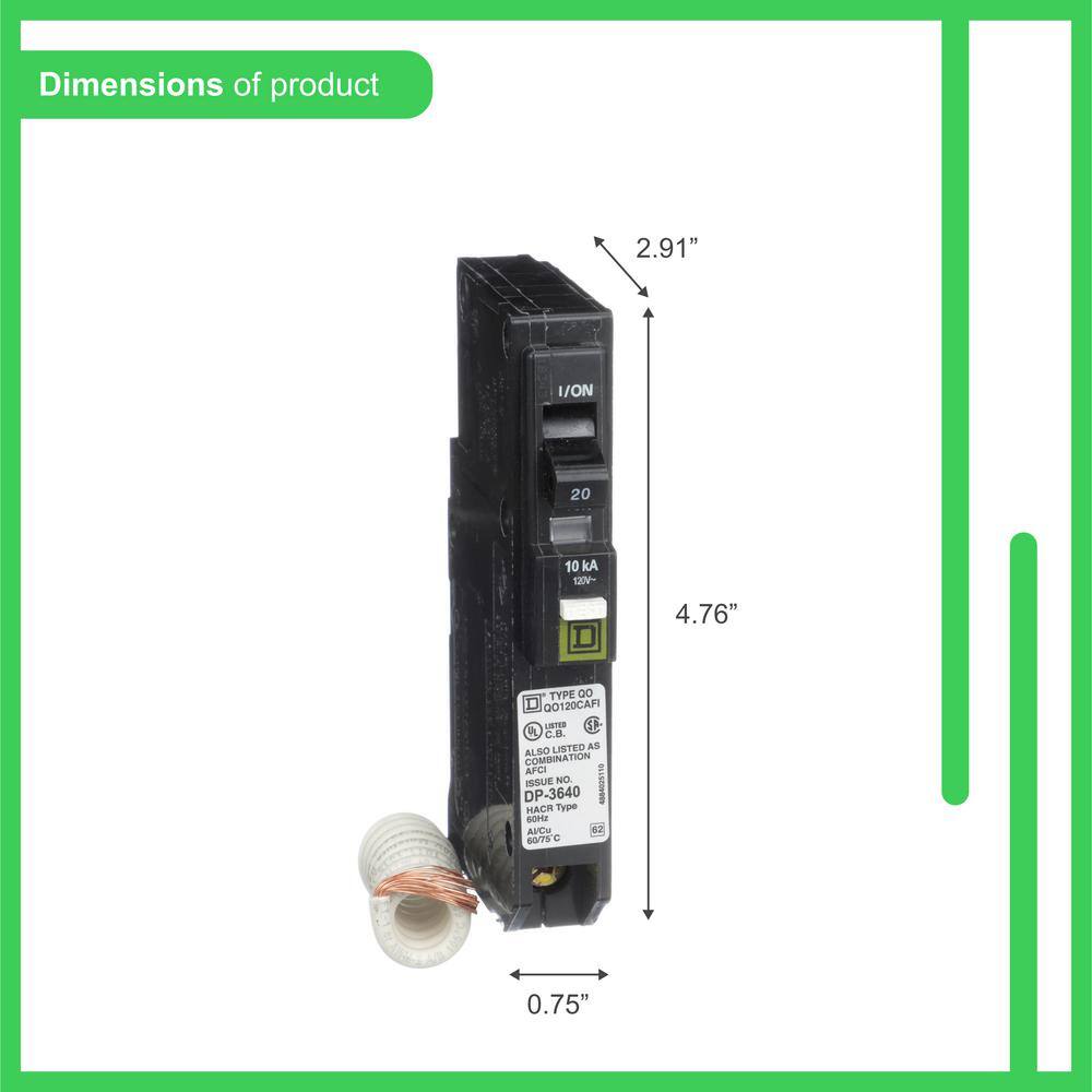 Square D QO 20 Amp Single-Pole Combination Arc Fault Circuit Breaker(QO120CAFIC) QO120CAFIC