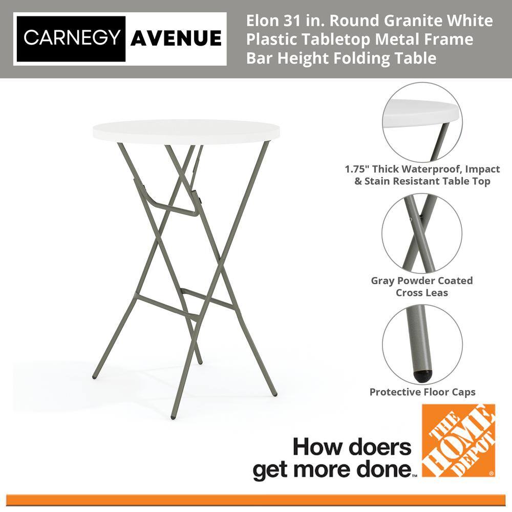 Carnegy Avenue Elon 31.25 in. L Round Granite White Plastic Top Folding Bar Table CGA-FLF-17482-GR-HD
