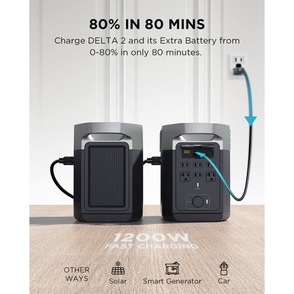 EcoFlow 1800W Output/2700W Peak Delta 2 Push-Button Start Solar Generator with DELTA2 Extra Battery & 400W Solar Panel DELTA2+EB+400W