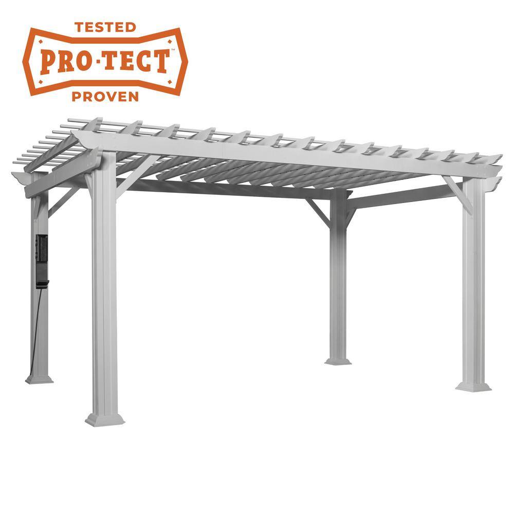 Backyard Discovery Hawthorne 12 ft. x 14 ft. White Steel Traditional Pergola with Sail Shade Soft Canopy 2105553BCOM