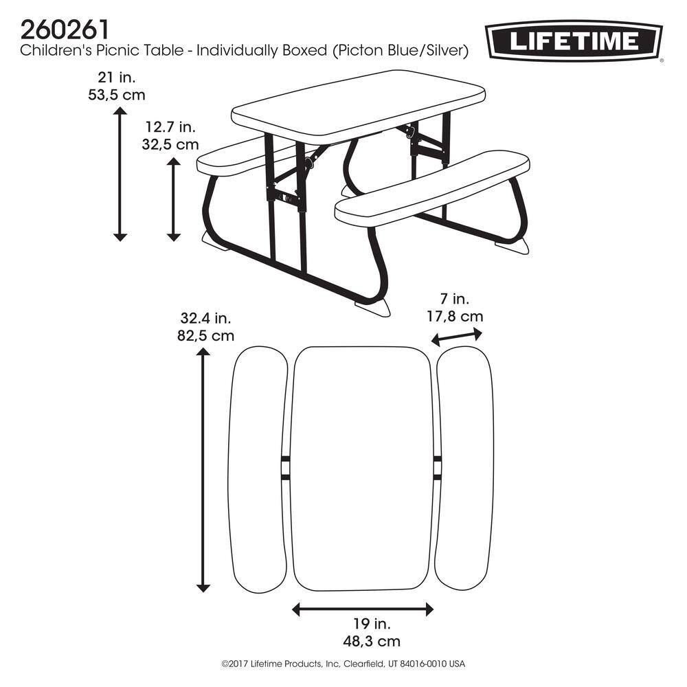 Lifetime 35.4 in. Blue Rectangle Steel and Resin Kids Picnic Table Seats 4 260261
