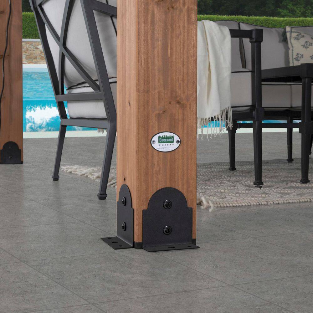 Backyard Discovery Barrington 20 ft. x 12 ft. All Cedar Wood Carport Pavilion Gazebo with Hard Top Steel Metal Hip Roof and Electric, Brown 2306172COM