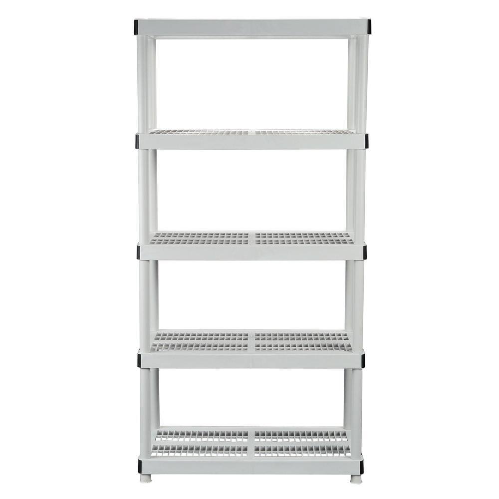 HDX 5-Tier Easy Assembly Multi-purpose Plastic Garage Storage Shelving Unit in Gray (36 in. W x 72 in. H x 18 in. D) 127932