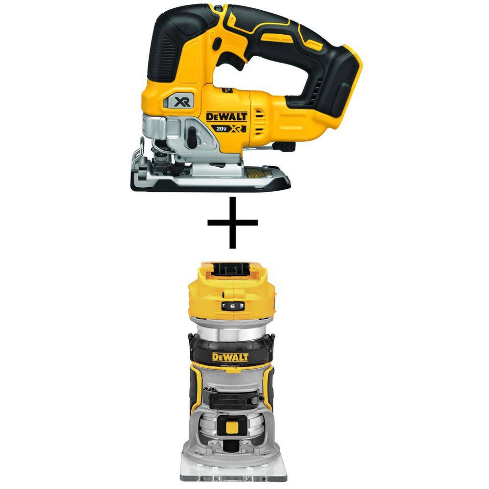 DEWALT 20V MAX XR Cordless Brushless Jigsaw and 20V MAX XR Brushless Router (Tools Only) DCS334BW600B