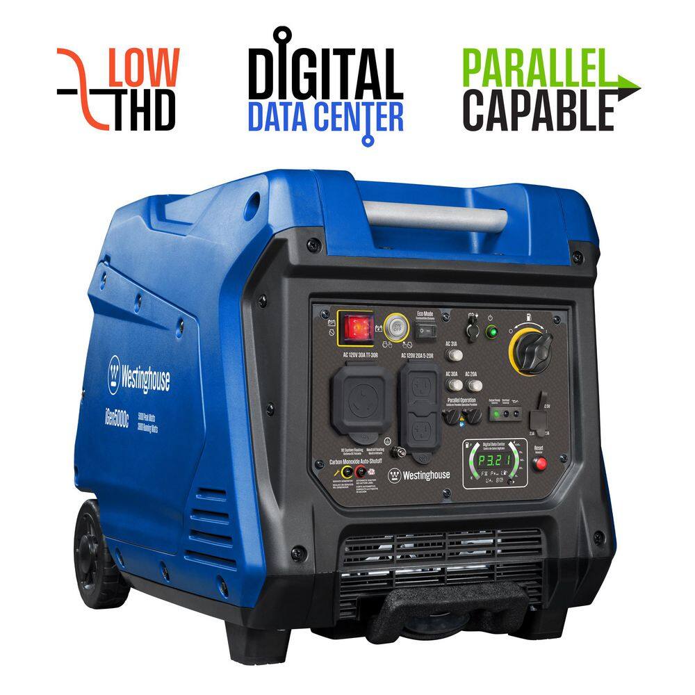 Westinghouse 5,000-Watt Gas Powered Portable Inverter Generator with Remote Electric Start, LED Data Center iGen5000c