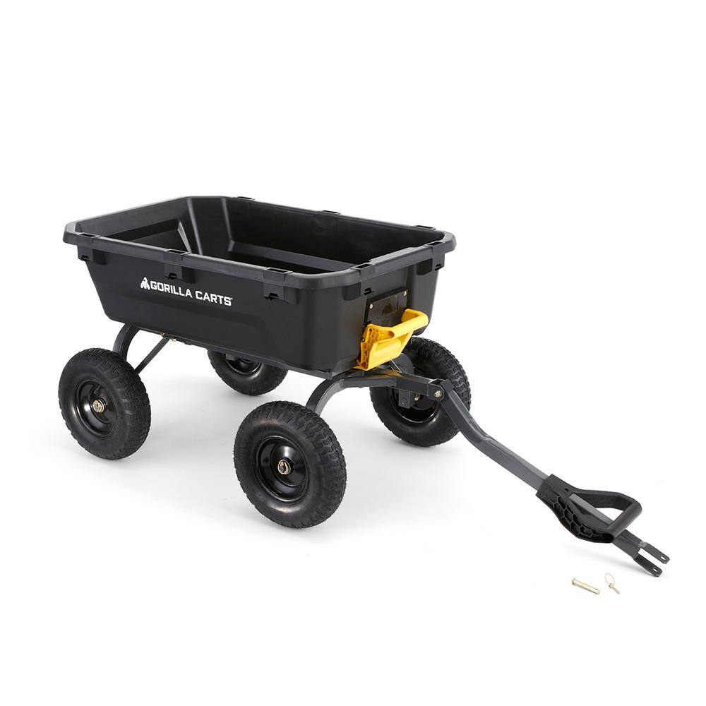 GORILLA CARTS 7 cu. ft. (40 in. x 27 in. x 11 in.), Patented Poly Bed Dumping Garden Cart, 1200 lbs. Capacity, Pull/Tow Handle Design GCG-7