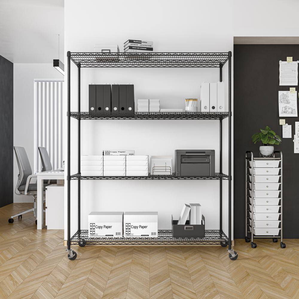 Seville Classics UltraDurable 4-Tier Commercial NSF Certified Steel Wire Shelving System in Black (60 in. W x 24 in. D x 76 in. H) SHE24611B