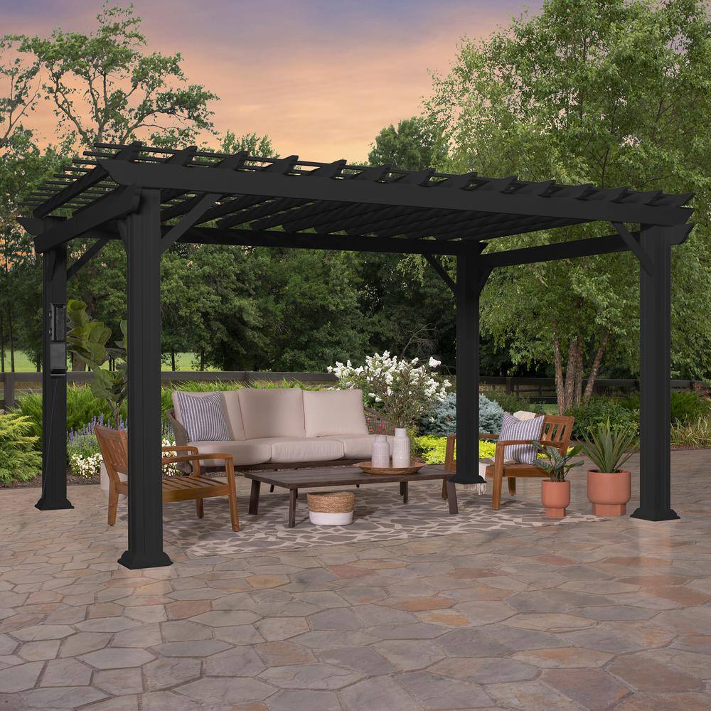 Backyard Discovery Stratford 14 ft. x 10 ft. Black Steel Traditional Pergola with Sail Shade Soft Canopy 2105058COM