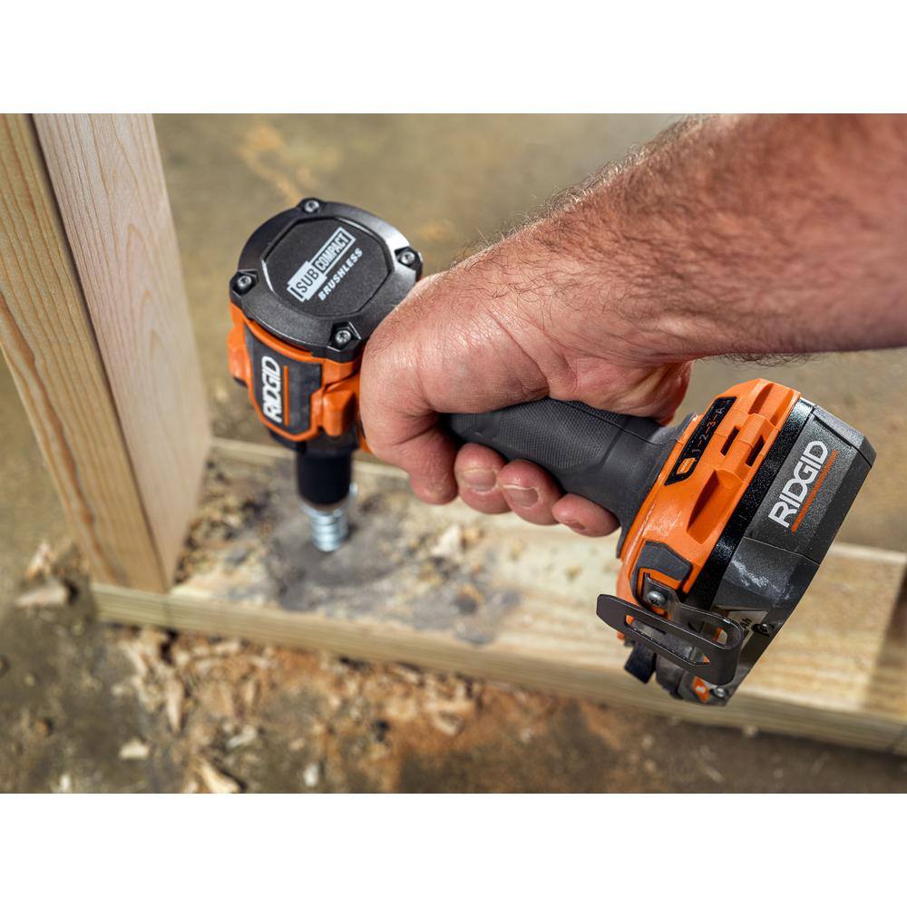 RIDGID 18V SubCompact Brushless Cordless 1/2 in. Impact Wrench with (2) 4.0 Ah Batteries, Charger, and Bag R872081B-AC93044SBN