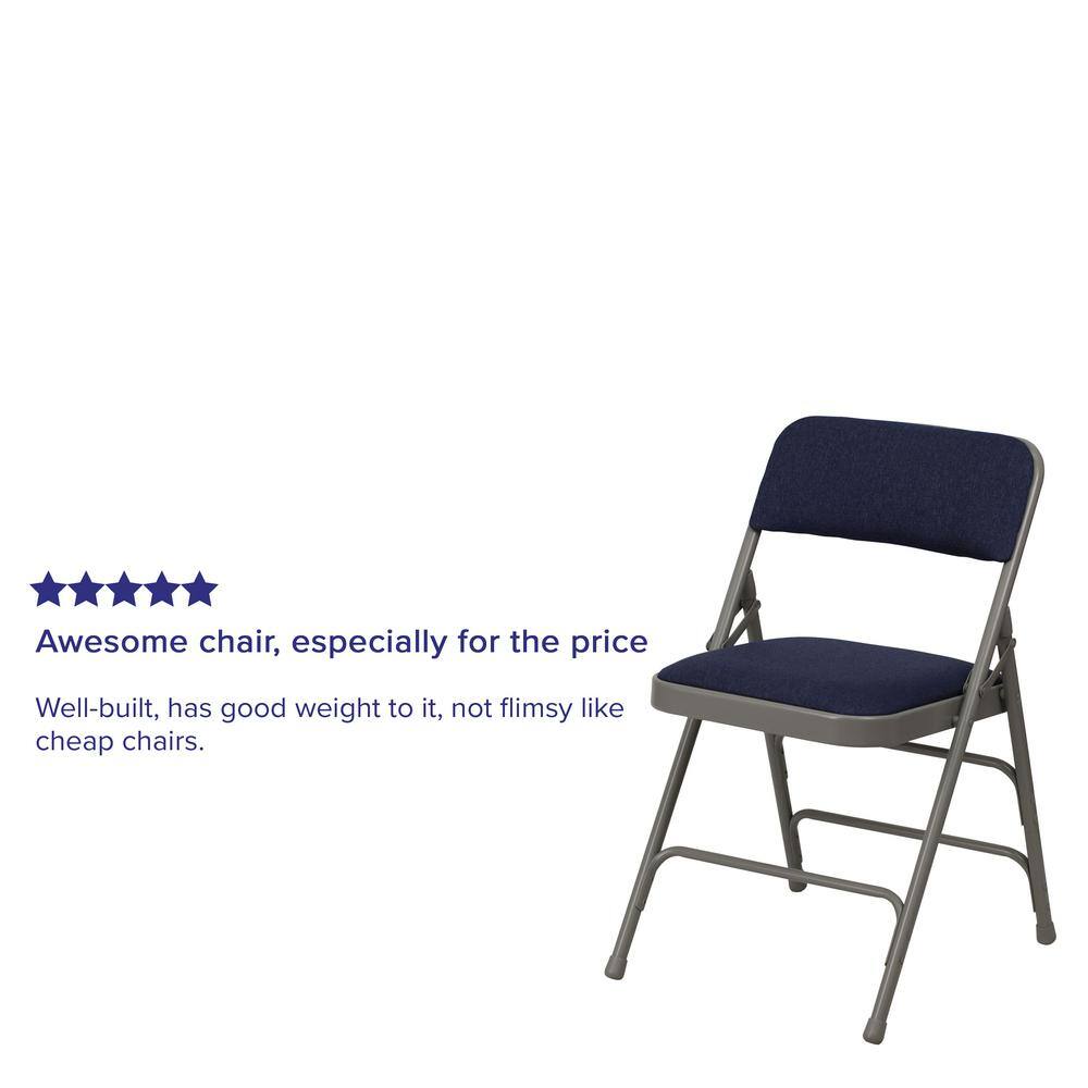 Carnegy Avenue Navy Hercules Series Sheldon Metal Folding Chairs with Cushioned Seat, Fabric Upholstered Event Chairs (Set of 4) CGA-HF-6304-NA-HD