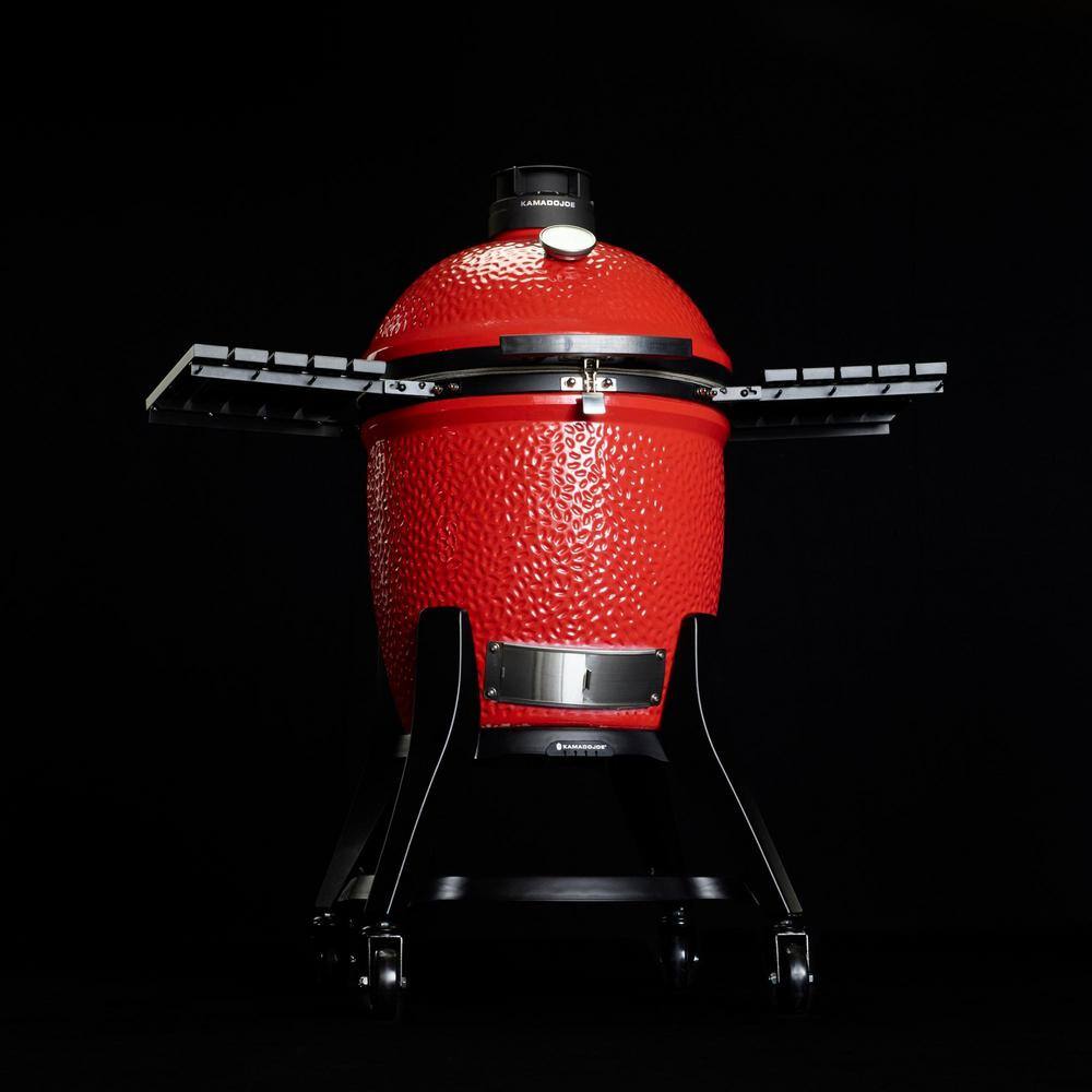Kamado Joe Classic Joe III 18 in. Charcoal Grill in Red with Cart, Side Shelves, Grate Gripper, and Ash Tool KJ15040921