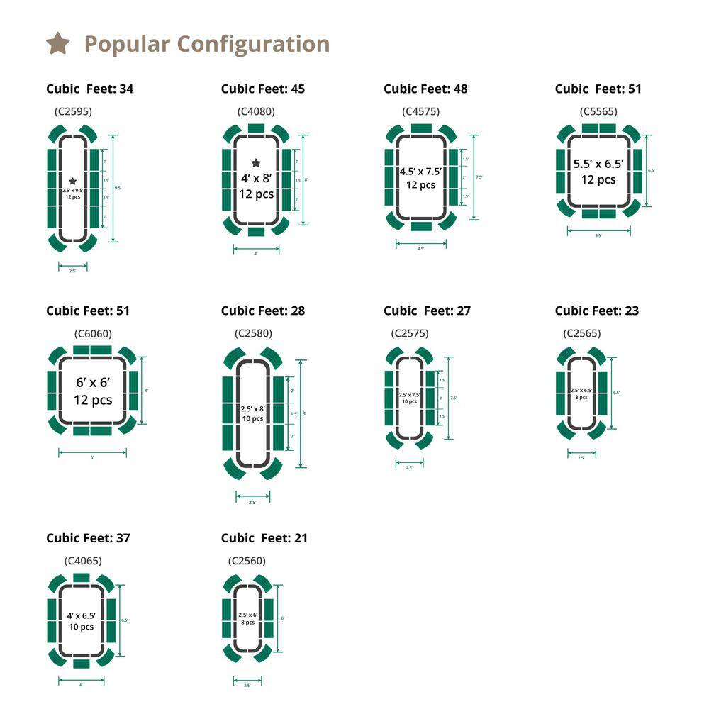 vego garden 17 in. 10-In-1 Modular British Green Metal Raised Garden Bed Kit VB10N117BG