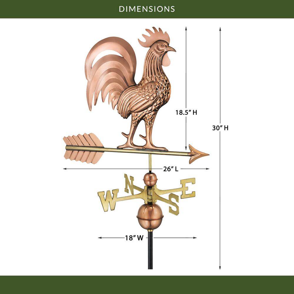 Good Directions Proud Rooster Weathervane - Pure Copper 1973P