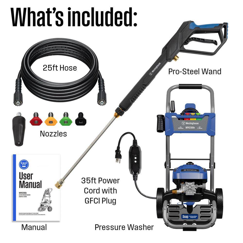 Westinghouse 2300 PSI 1.76 GPM 13 Amp Cold Water Electric Powered Pressure Washer with Turbo Nozzle and 5-Quick Connect Tips WPX2300e