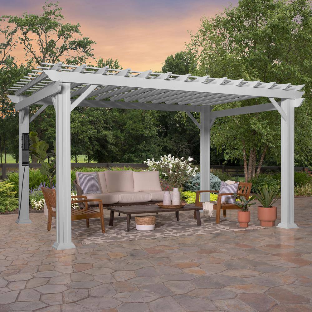 Backyard Discovery Hawthorne 12 ft. x 14 ft. White Steel Traditional Pergola with Sail Shade Soft Canopy 2105553BCOM