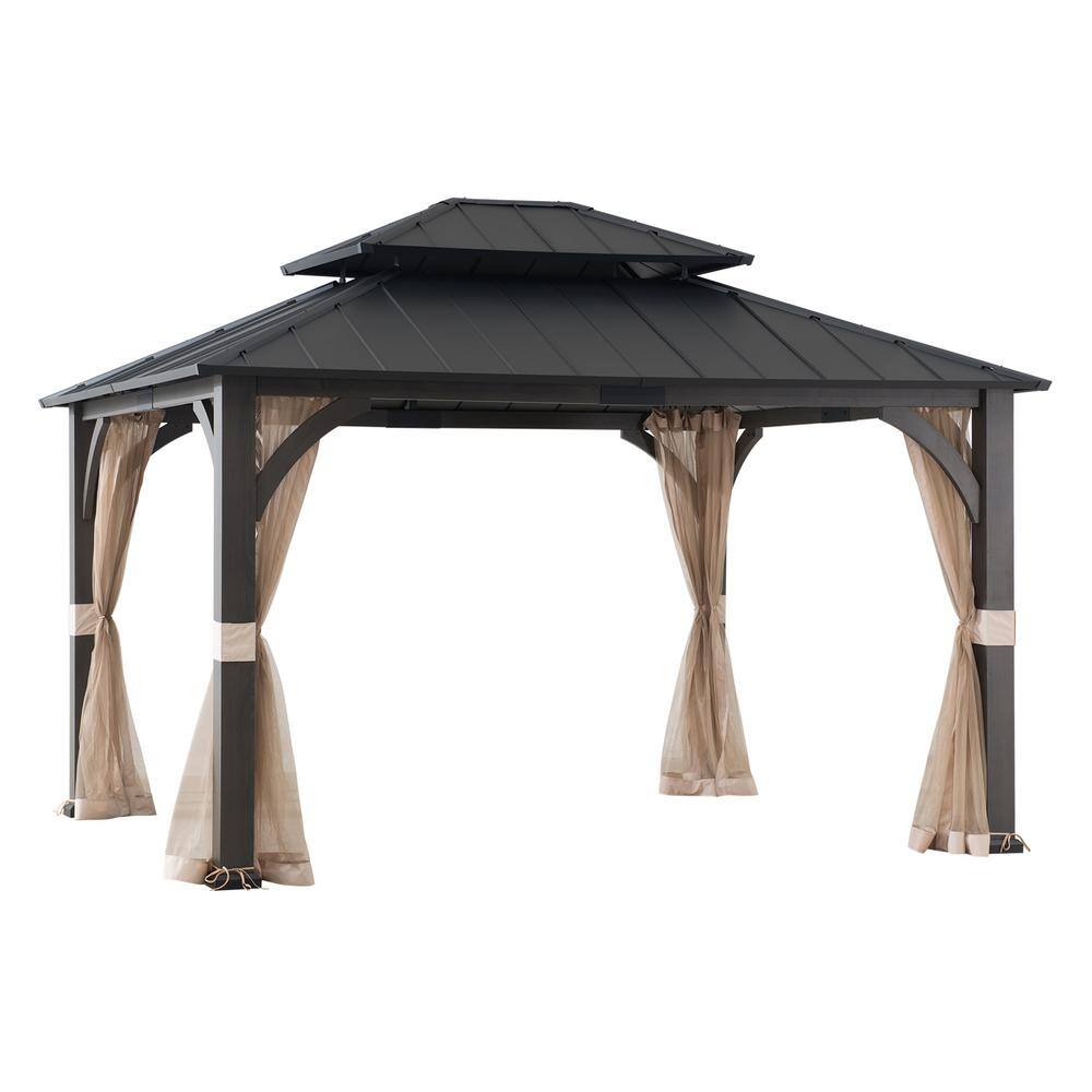 Sunjoy 13 ft. x 15 ft. Churchill Hard Top Gazebo with Netting A102011920