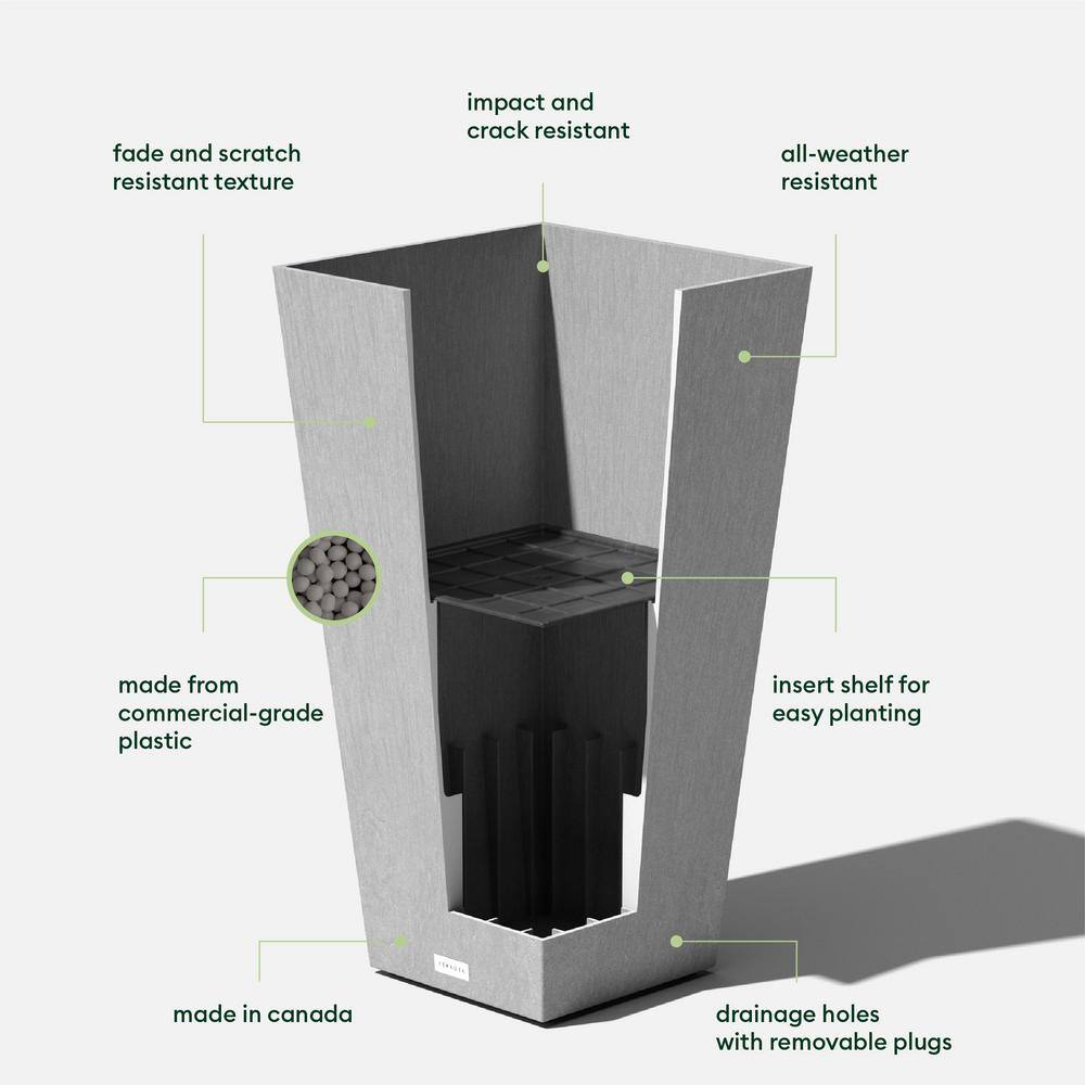 Veradek Midland Medium Gray Plastic Tapered Planter with Drainage Hole and Removable Plug (15.25 in. L x 15.25 in. W x 30 in. H) MV32C
