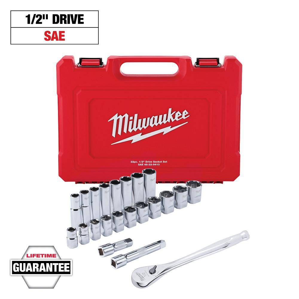 Milwaukee 1/2 in. Drive SAE Ratchet and Socket Mechanics Tool Set (22-Piece) 48-22-9410
