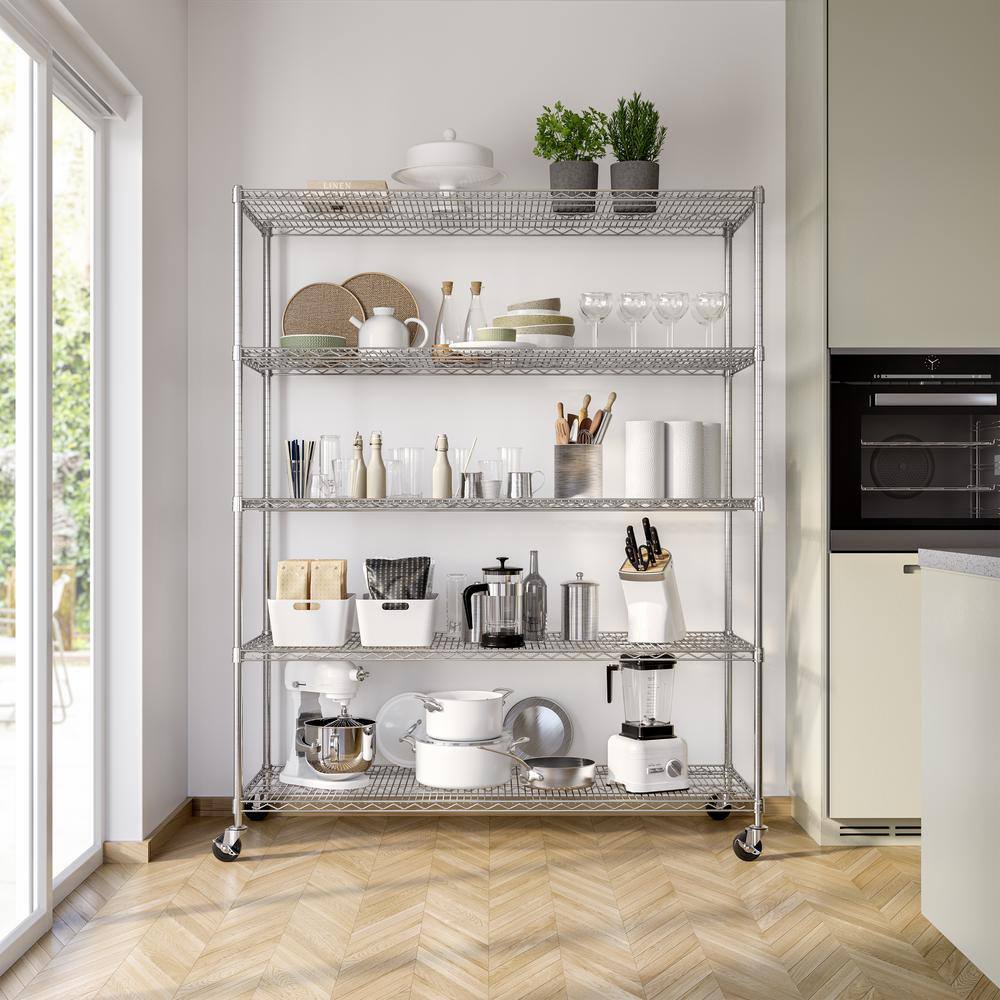 Seville Classics UltraDurable 5-Tier Commercial NSF Certified Steel Wire Shelving System in Zinc (60 in. W x 24 in. D x 76 in. H) WEB571