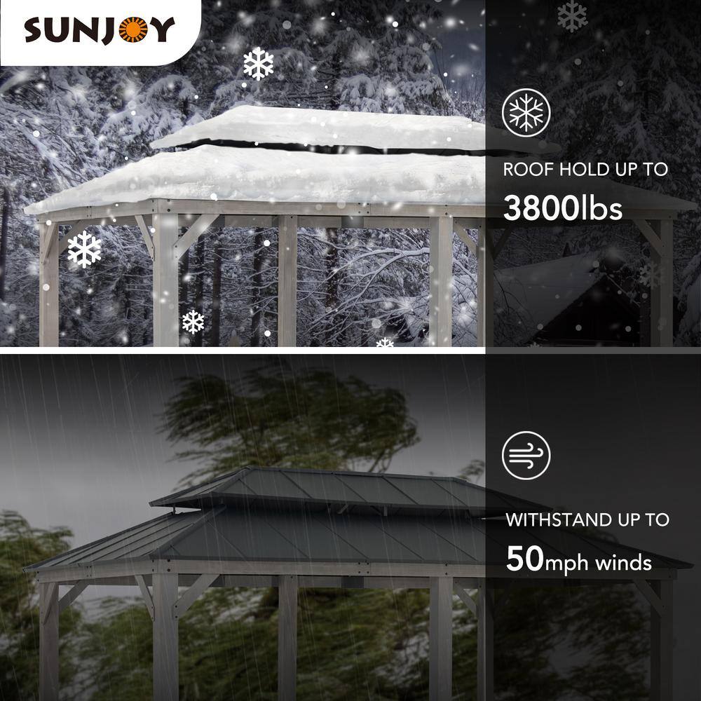 Sunjoy 12 ft. x 20 ft. Outdoor Matte Black Aluminum Hardtop and Cedar Framed Gazebo with 2-Tier Roof for Patios and Backyard A102032651