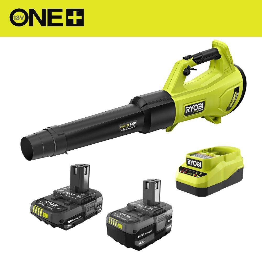 RYOBI ONE+ 18V Lithium-Ion Starter Kit with 2.0 Ah Battery, 4.0 Ah Battery, Charger and FREE ONE+ HP 120 MPH 450 CFM Blower PSK106SB-P21014BTL