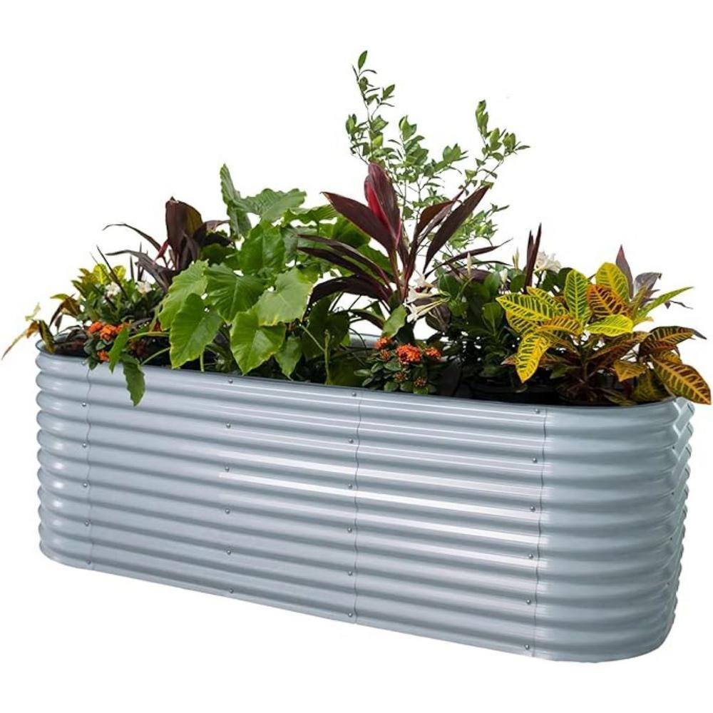 vego garden 32 in. Extra Tall Raised Garden Bed Kits, 10-In-1 Modular Planter Box for Vegetables Flowers Fruits Oval Metal Sky Blue VB10N132SB