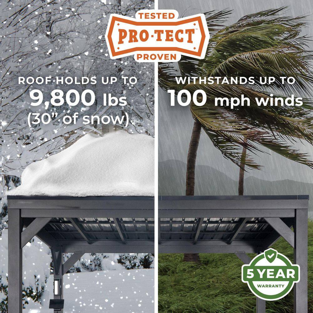 Backyard Discovery Stonebridge 20 ft. x 9 ft. 6 in. All Steel Metal Carport Pavilion Gazebo with Hard Top Steel Metal Roof and Electric 2307117COM