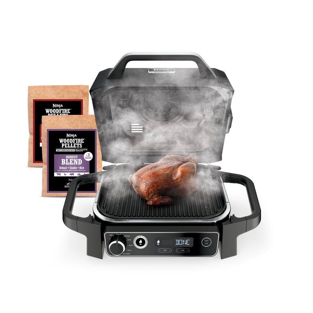 NINJA Woodfire Outdoor Grill & Smoker, 7-in-1 Master Grill, BBQ Smoker and Air Fryer for Backyard and Camping in Gray OG701
