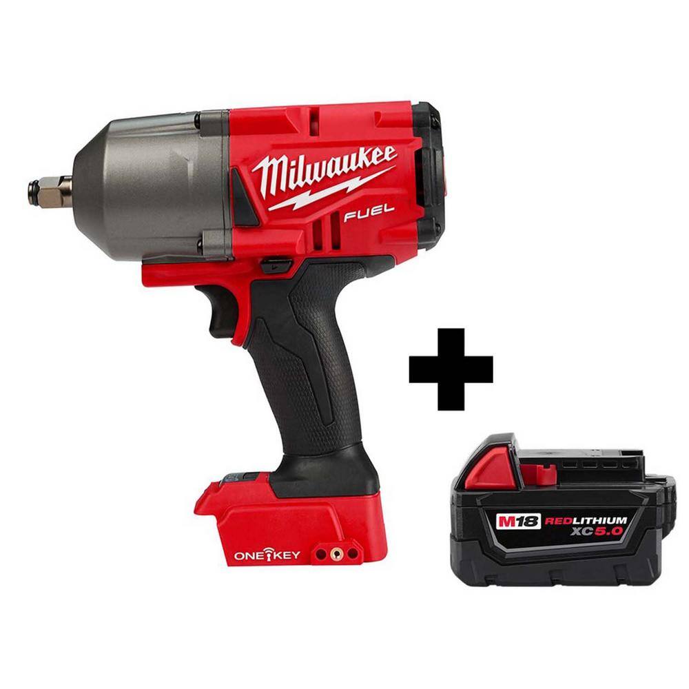 Milwaukee M18 FUEL ONE-KEY 18V Lithium-Ion Brushless Cordless 1/2 in. Impact Wrench w/ Friction Ring, M18 5.0 Ah Battery 2863-20-48-11-1850