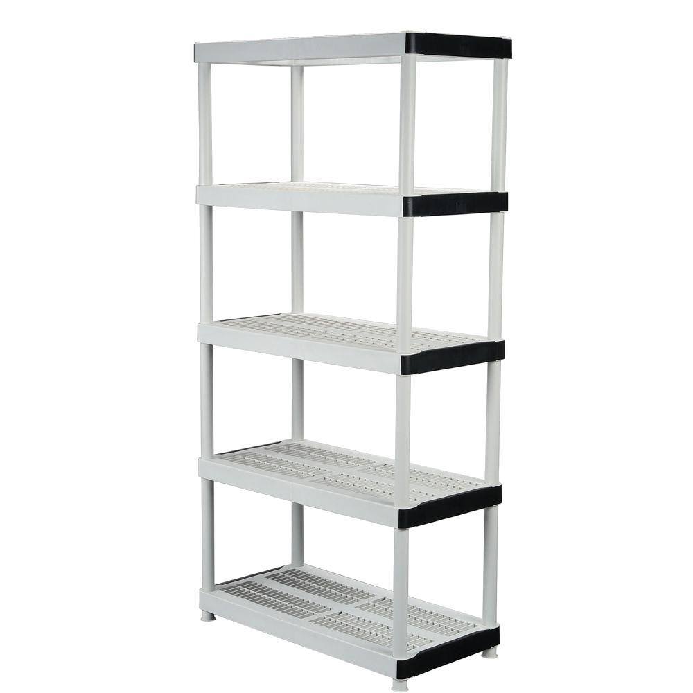 HDX 5-Tier Easy Assembly Multi-purpose Plastic Garage Storage Shelving Unit in Gray (36 in. W x 72 in. H x 18 in. D) 127932