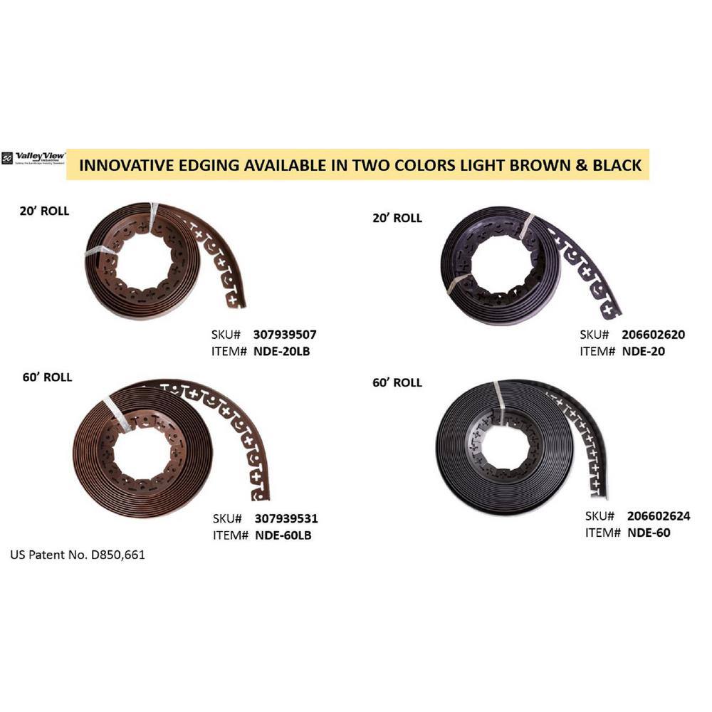 VALLEY VIEW 60 ft. L x 2 in. W x 1.5 in. H Light Brown Resin Innovative Edge No Dig Edging with 9 in. Poly Nails (48-Quantity) NDE-60LB