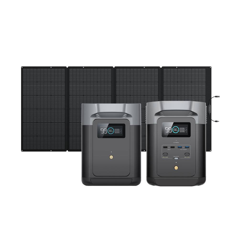 EcoFlow 1800W Output/2700W Peak Delta 2 Push-Button Start Solar Generator with DELTA2 Extra Battery & 400W Solar Panel DELTA2+EB+400W