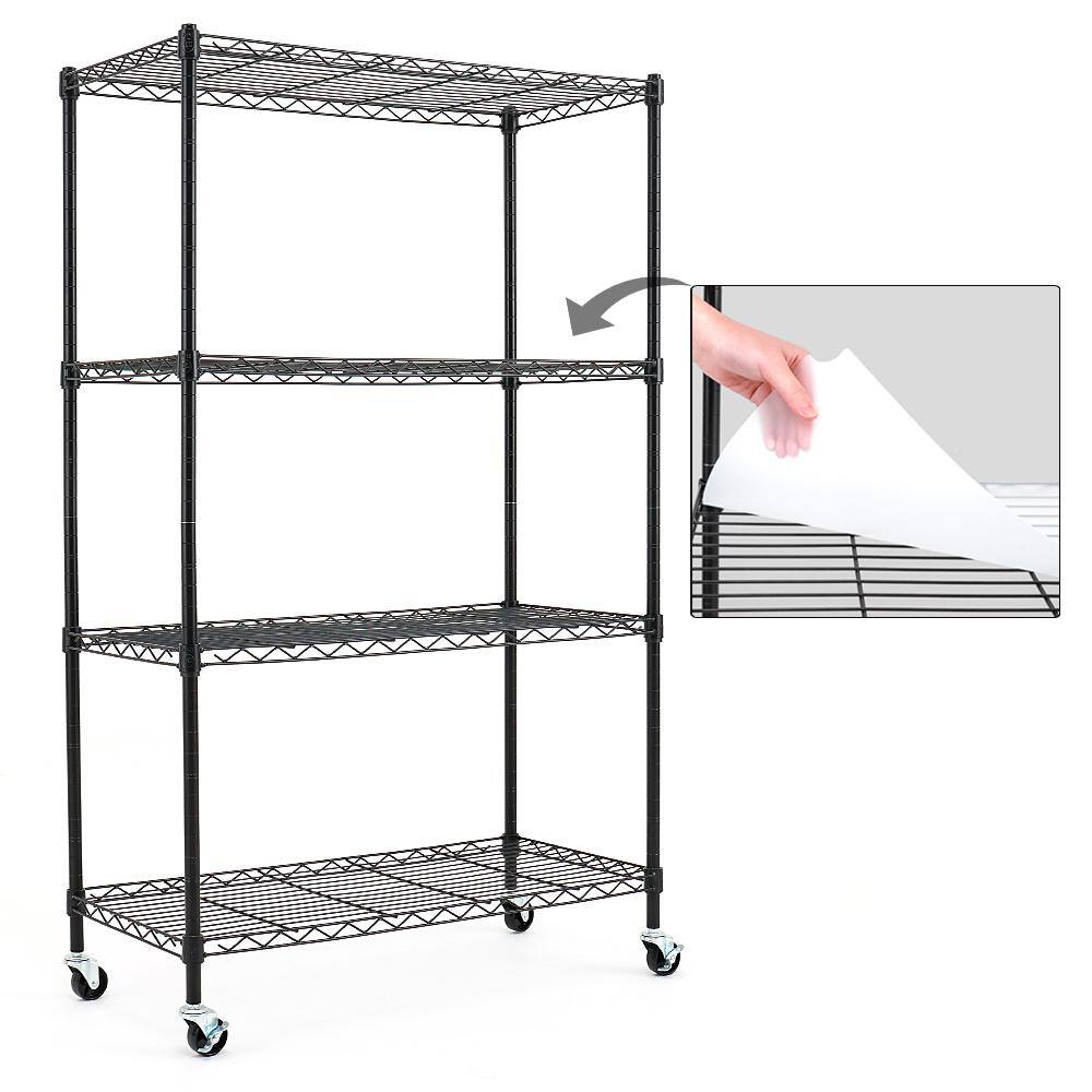 EFINE Black 4-Tier Rolling Carbon Steel Wire Garage Storage Shelving Unit with Casters (30 in. W x 50 in. H x 14 in. D) RL200-4W