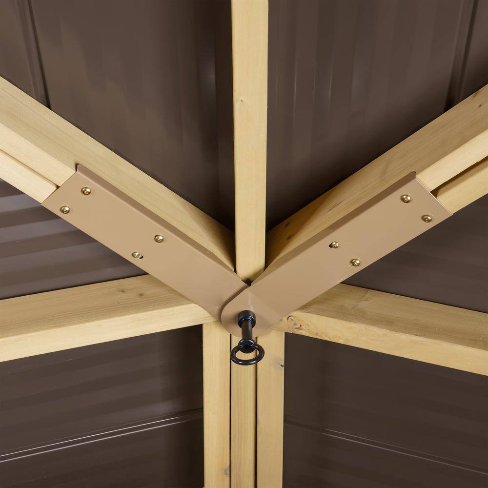 Yardistry Meridian 12 ft. x 12 ft. Premium Cedar Outdoor Patio Shade Gazebo with Architectural Posts and Brown Aluminum Roof YM11769