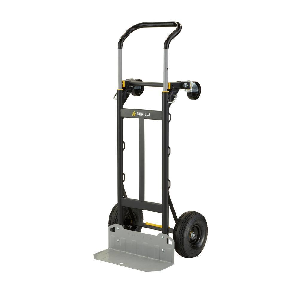 Gorilla 800 lbs. Capacity Convertible Steel Hand Truck, Wide Dual Mode Adjustable Height Handle, Simple/Safe Flatbed Conversion GH2-8