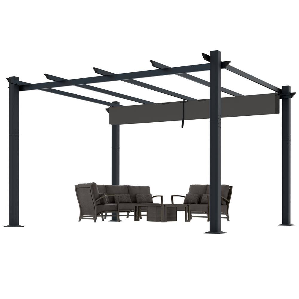VEIKOUS 16 ft. W x 12 ft. D Aluminum Pergola Outdoor with Dark Gray Retractable Canopy PG0202-04GY
