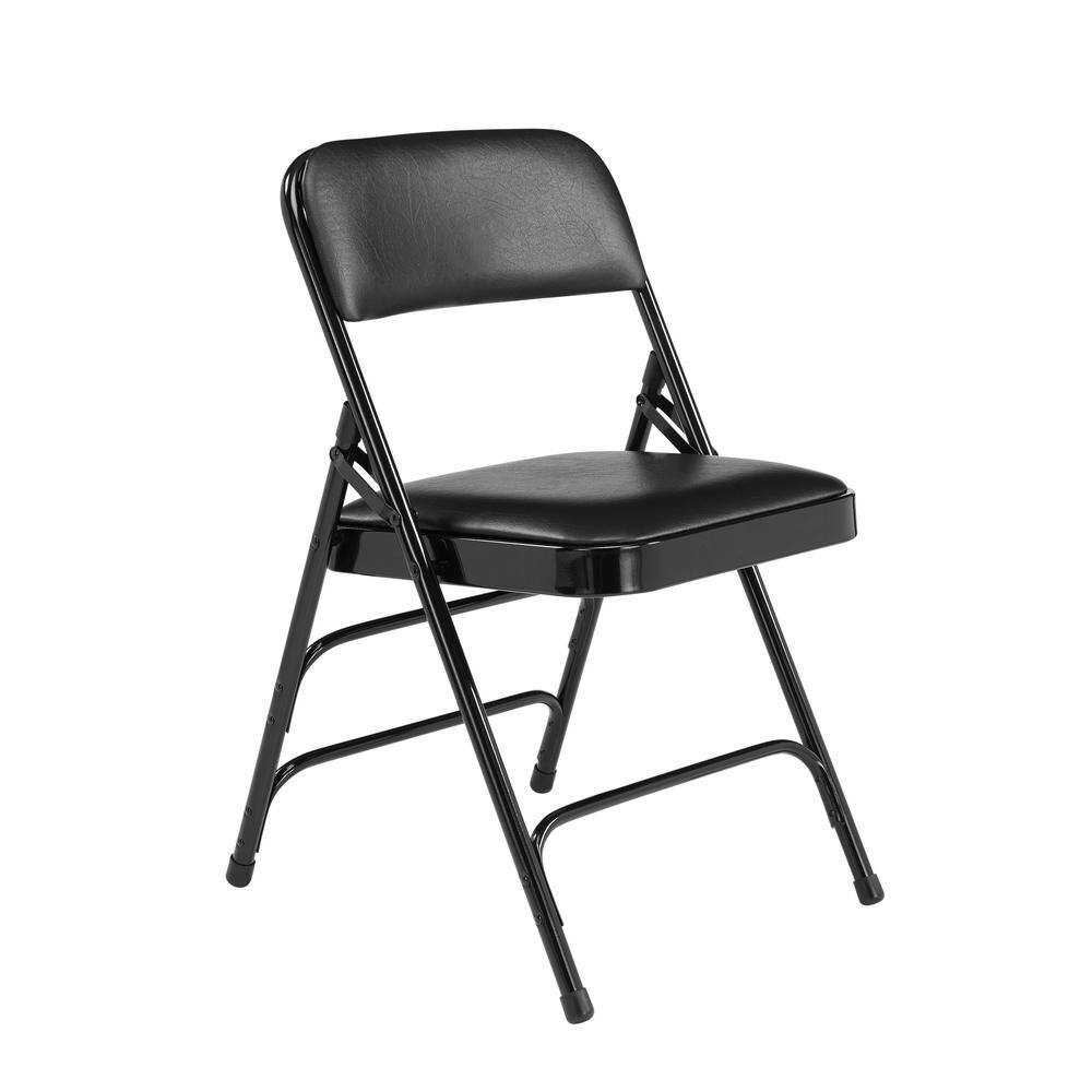 National Public Seating 1300 Series Black Premium Vinyl Upholstered Triple Brace Double Hinge Folding Chair (4-Pack) 1310