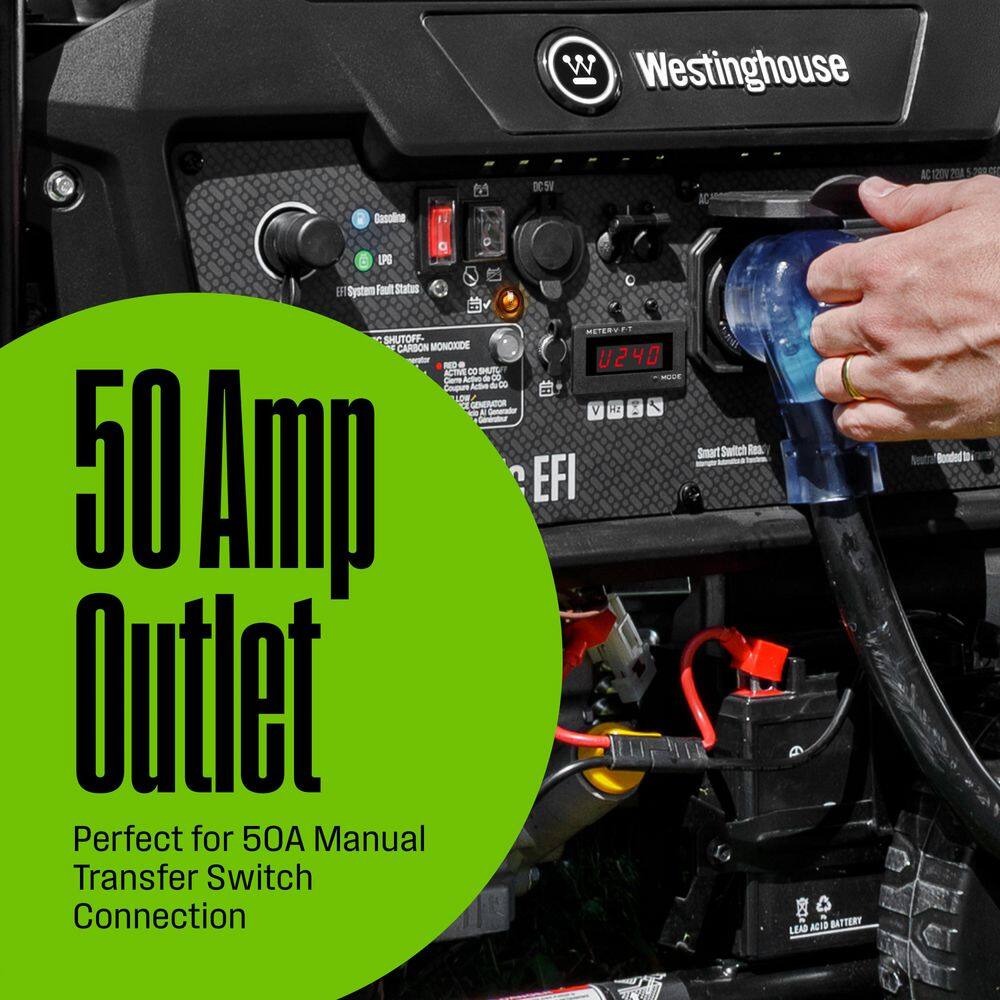 Westinghouse 12,500/9,500-Watt Dual Fuel Gas and Propane Powered EFI Portable Generator with Remote Electric Start, 50 Amp Outlet WGen9500DFc EFI