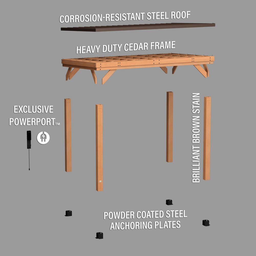 Backyard Discovery Arcadia 12 ft. x 9 ft. 6 in. All Cedar Wood Gazebo with Hard Top Steel Metal Roof and Electric, Brown 2306073COM