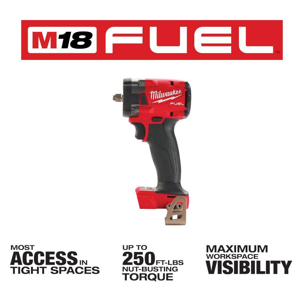 Milwaukee M18 FUEL 16 in. 18V Brushless Battery Electric Chainsaw w/3/8 in. Compact Impact Wrench w/Friction Ring Two 6Ah 2727-20-2854-20-48-11-1862