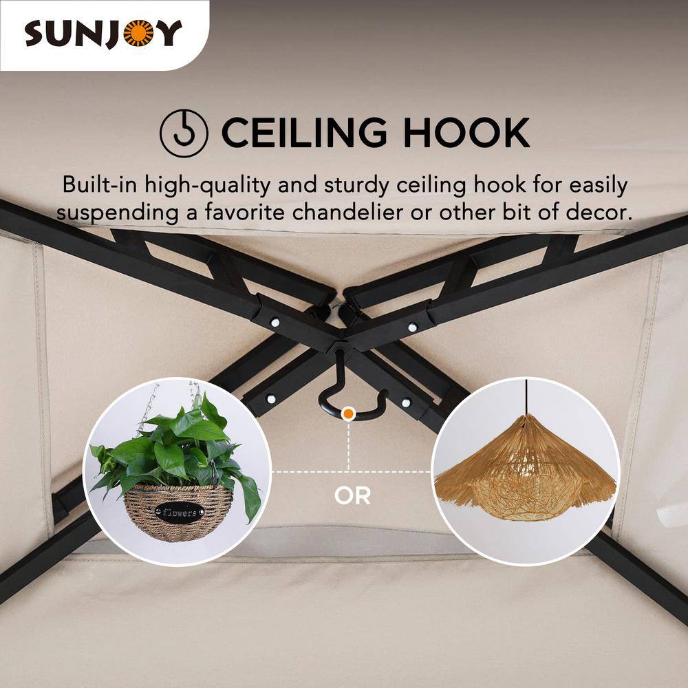 Sunjoy 5 ft. x 8 ft. 2-Tier Soft Top Gazebo Black Steel Grill Gazebo with Ceiling Hook and Shelves, Gray and Black Canopy A103002201