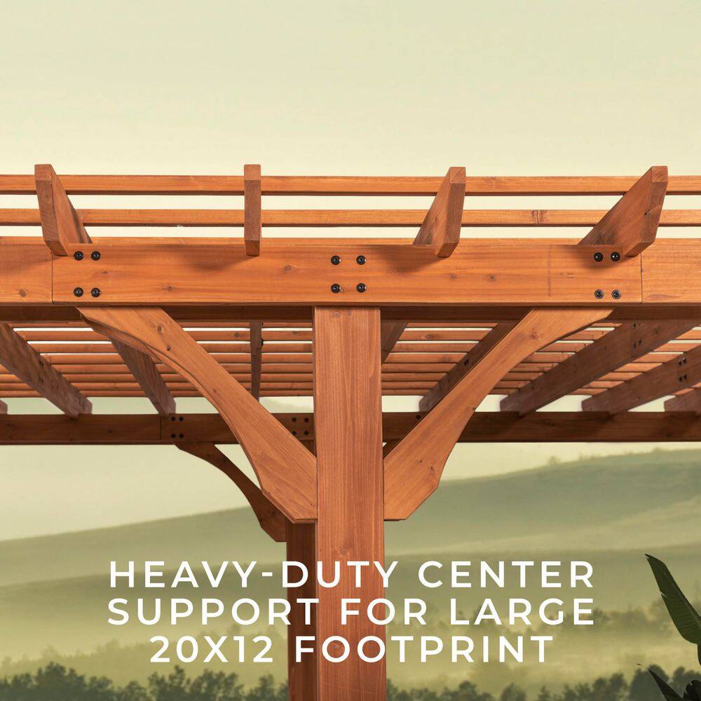 Backyard Discovery Beaumont 20 ft. x 12 ft. Light Brown Traditional Outdoor All Cedar Wood Patio Pergola Shade Structure with Electric 2101579COM