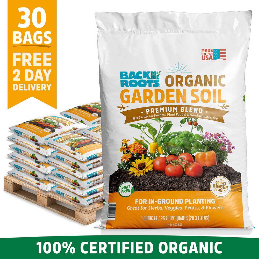 Back to the Roots Organic Bulk Garden Soil (30 1 cu. ft. Bags) Peat-Free, Blended with Organic Fertilizer 47041-DS