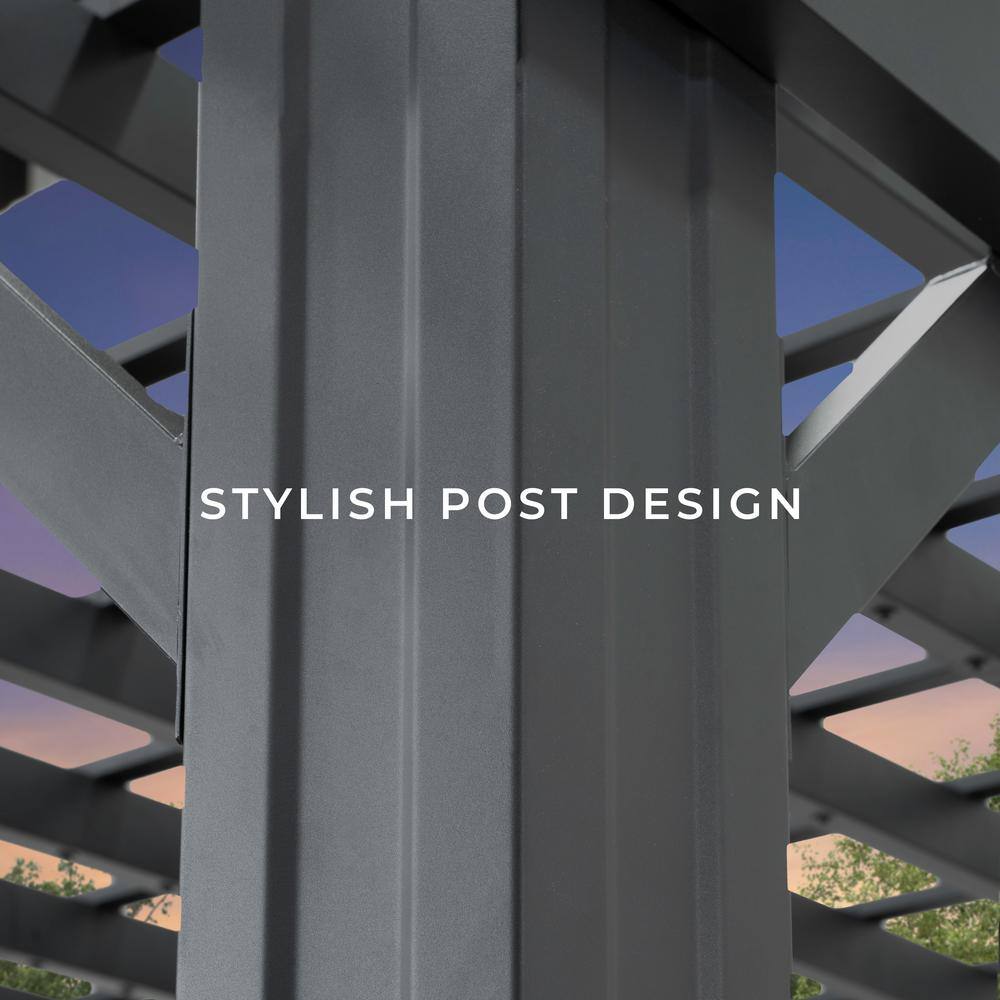 Backyard Discovery Stratford 14 ft. x 10 ft. Black Steel Traditional Pergola with Sail Shade Soft Canopy 2105058COM