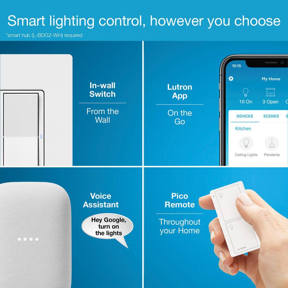 Lutron Claro Smart Switch for Caseta, On/Off Control of Lights/Fans, 5-Amp/Neutral Wire Required, Brown (DVRF-5NS-BR) DVRF-5NS-BR