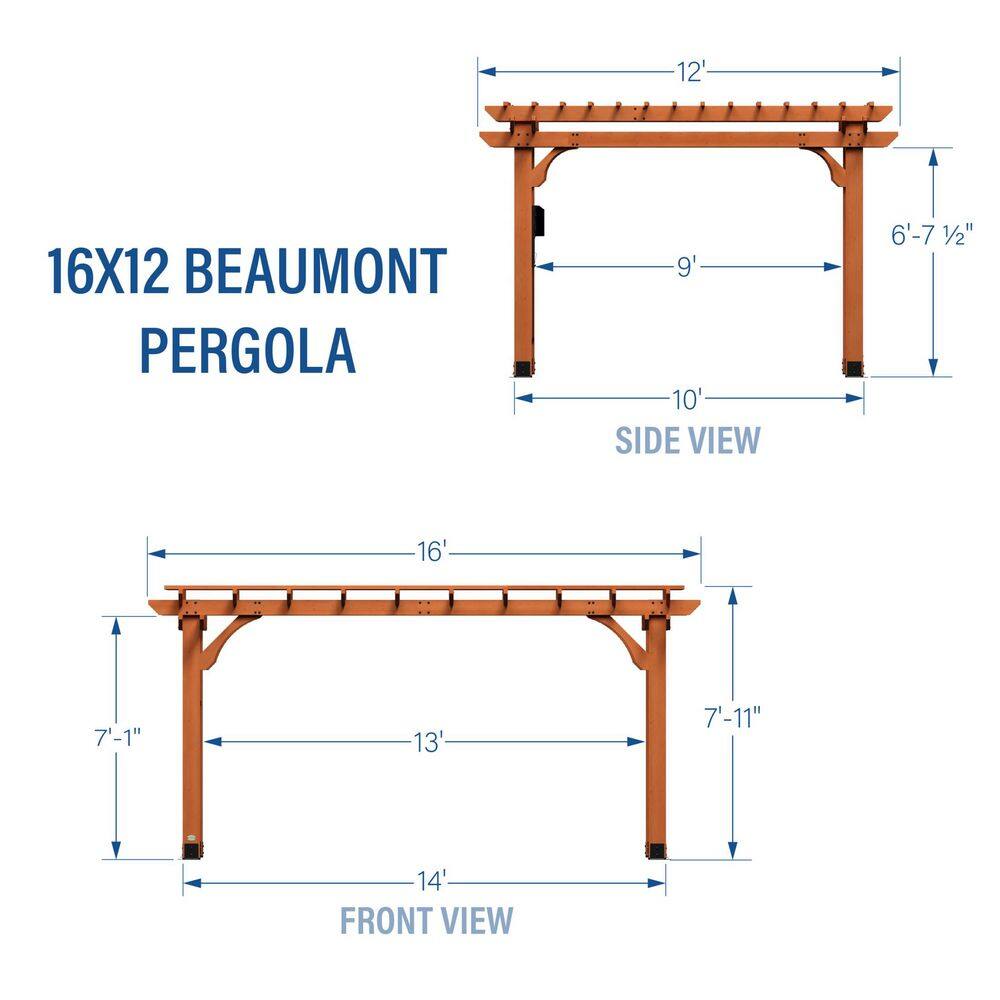 Backyard Discovery Beaumont 16 ft. x 12 ft. Light Brown Traditional Outdoor All Cedar Wood Patio Pergola Shade Structure with Electric 2101562COM