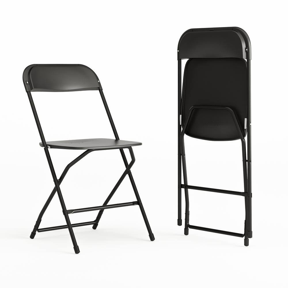 Carnegy Avenue Black Plastic Seat with Metal Frame Folding Chair (Set of 2) CGA-LE-274397-BL-HD
