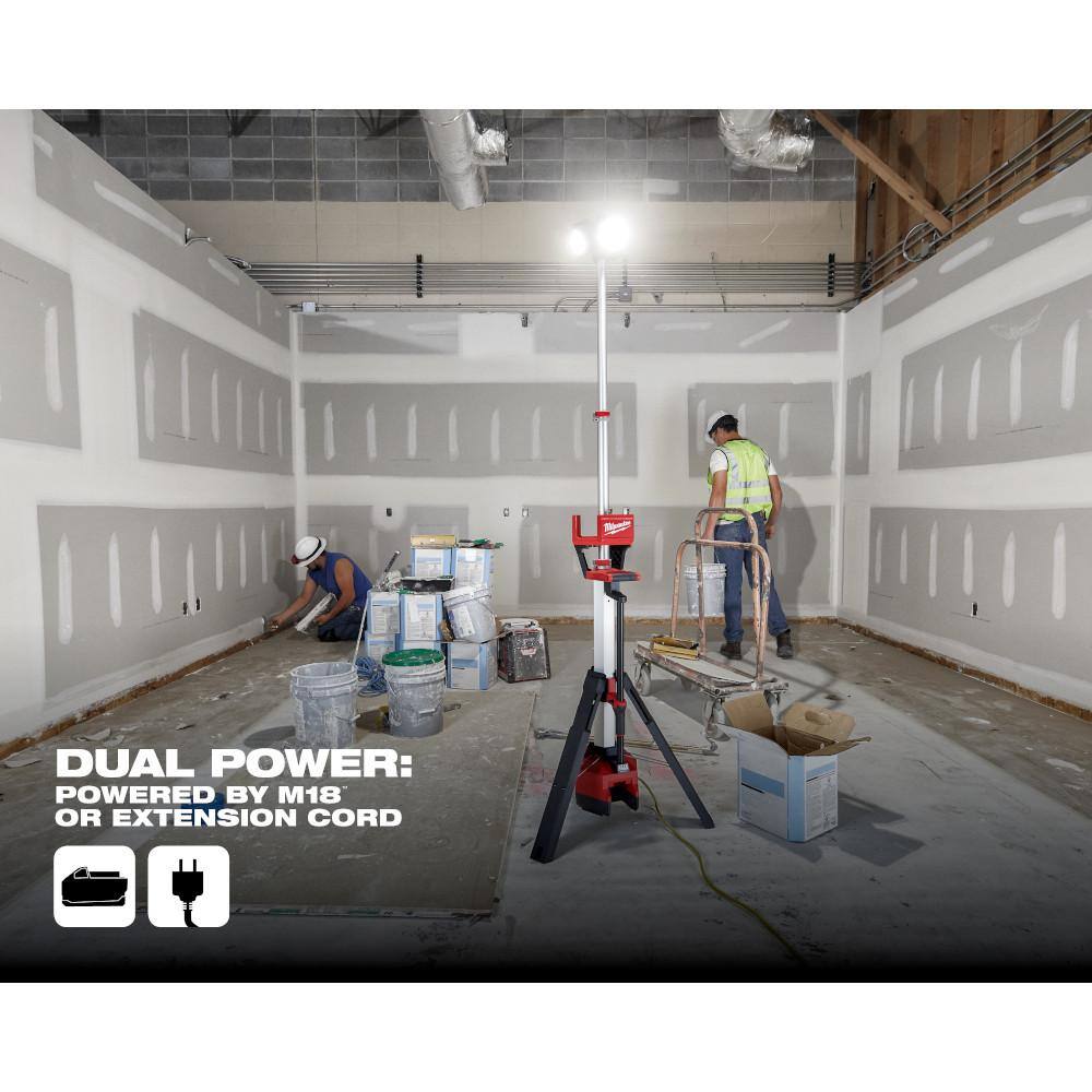 Milwaukee M18 18-Volt Lithium-Ion Cordless 6,000 Lumens Rocket Dual Power Tower Light w/ Charger, Flood Light, & 5.0 Ah Battery 2136-20-2359-20-48-11-1850